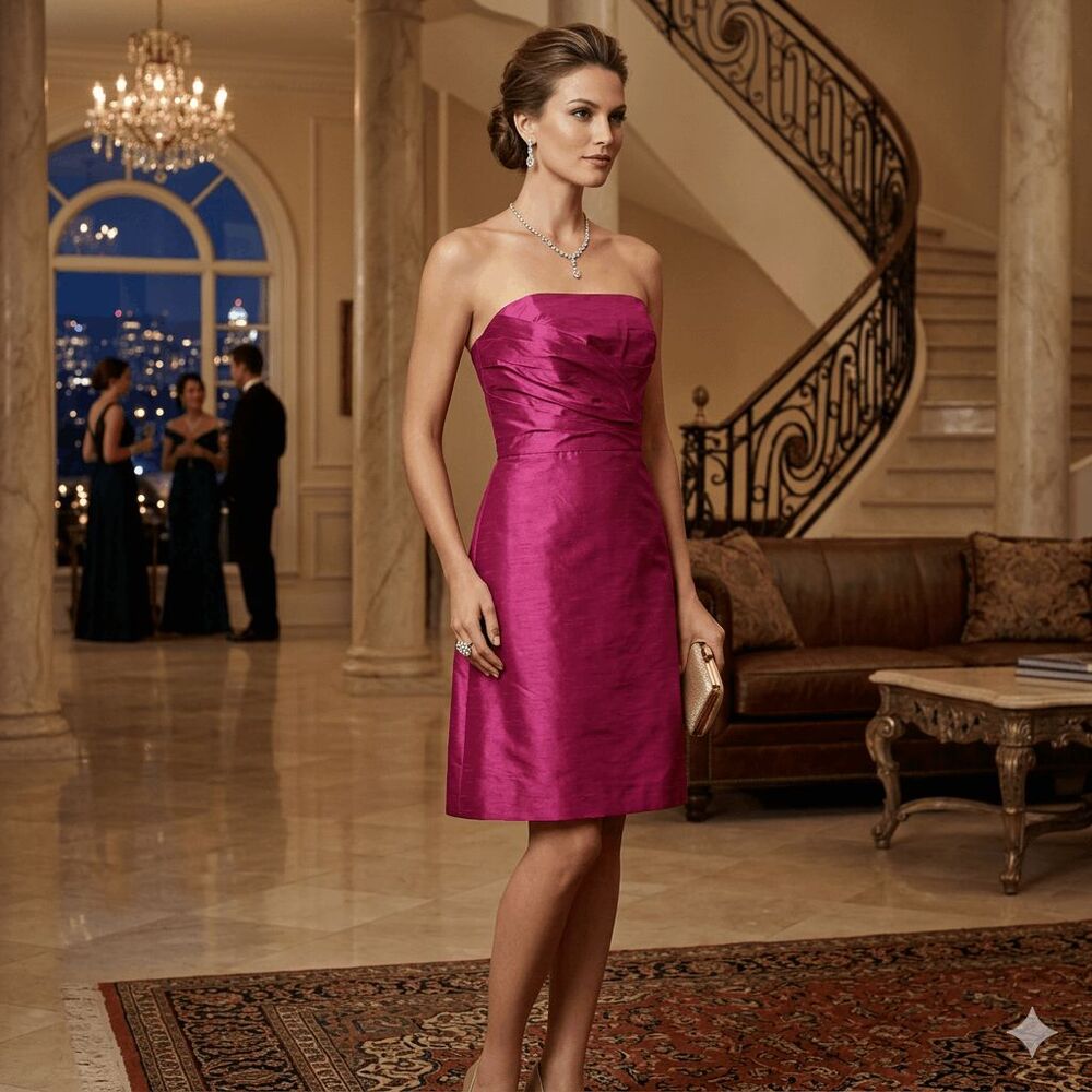 Alfred Sung Strapless Formal Cocktail Dress Watermelon‎ D472 Tafeta Sheen Size 6